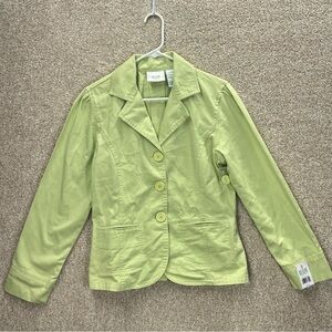 Imperfect 90s Y2K jacket 100% cotton lime green button down notch size small NWT